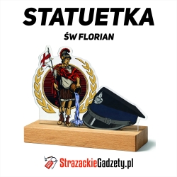 Statuetka "czapka + św.Florian" na drewnianej podstawie 20cm